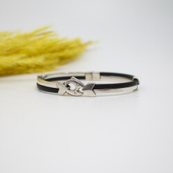 Unisex Armreif 925 Silber kombiniert mit Kautschuk 925er Unisex Armband mit Kautschuk Front
