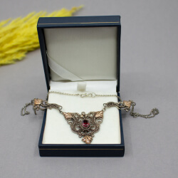 Elegante zarte Art Déco Kette 925 Silber, inkl. Box 925er victorianische Kette mit Granat