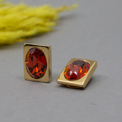 David Grau, goldene Ohrclips mit orange/roten Stein David Grau Vintage Ohrclips