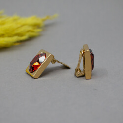 David Grau, goldene Ohrclips mit orange/roten Stein Bild 2 David Grau Vintage Ohrclips, Seite
