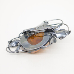 Designer Brosche Bernstein 925 Silber Rückseite