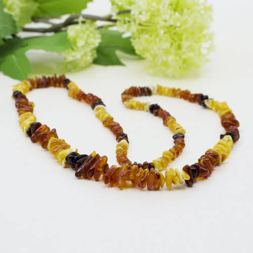 Endlos Bernsteinkette dreifarbig Seitenansicht