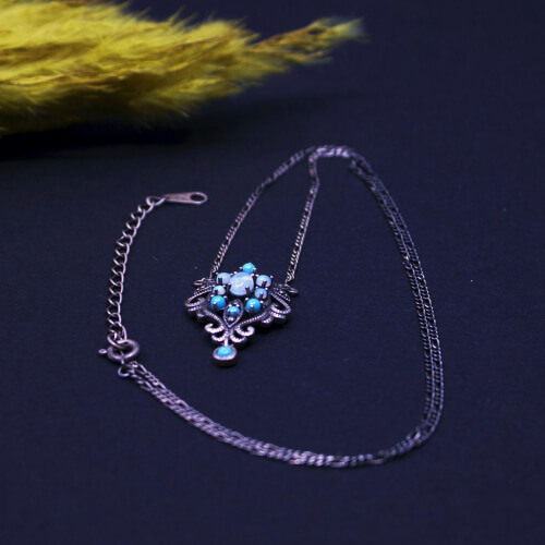 Filigrane Kette Opal Türkis Front