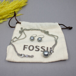Fossil Schmuckset Steel mit schimmernden Perlen Fossil Set schwarze Perle