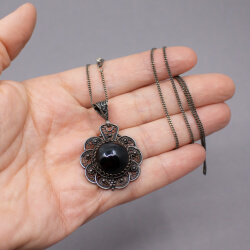 geschwaerzte Vintage Kette mit Onyx Groesse