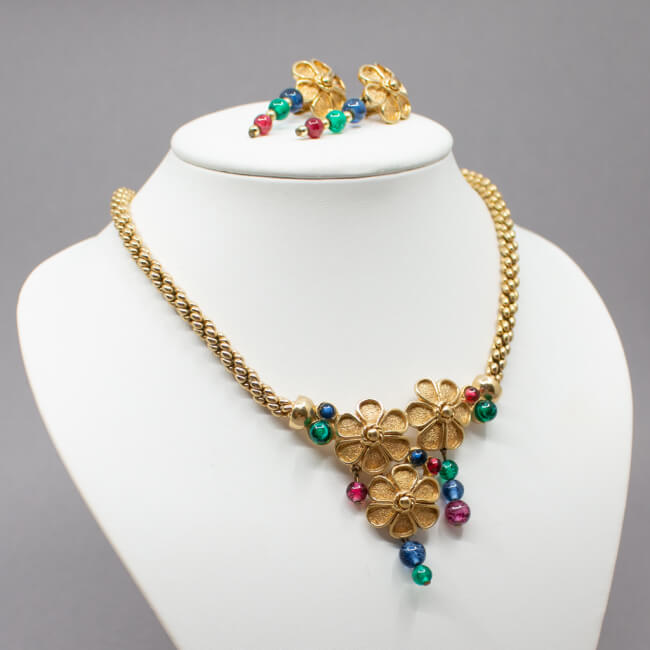 Henkel & Grossè, exquisites goldenes Schmuckset Bild 1 goldene Grosse Halskette+Ohrringe mit Farbstein