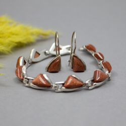 925er Silber Goldfluss Set, Armband + Ohrringe 925er Silber Goldfluss Set, Armband Ohrringe