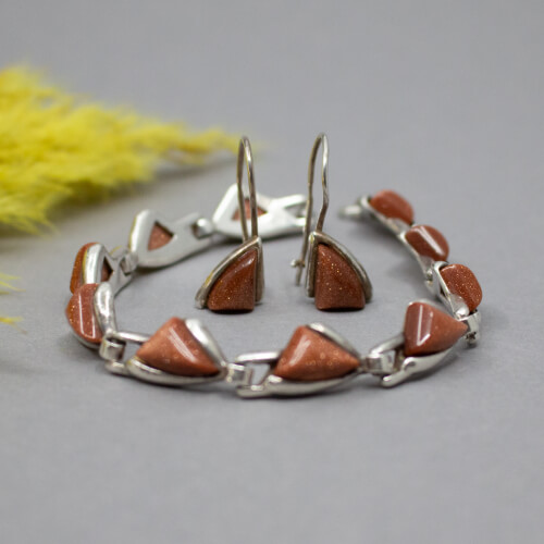 925er Silber Goldfluss Set, Armband Ohrringe