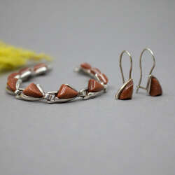 925er Silber Goldfluss Set, Armband Ohrringe, Front