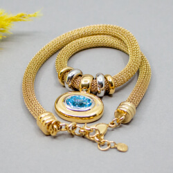 goldenes Henkel & Grossé Collier mit blauem Glas goldenes Henkel & Grossé Collier mit blauem Glas