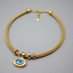 goldenes Henkel & Grossé Collier mit blauem Glas, Seite