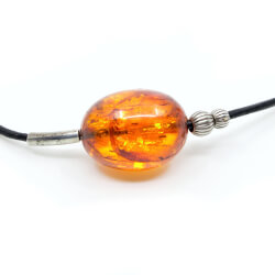 Kette Bernsteinperle Lederband 925 Silberschließe Perle