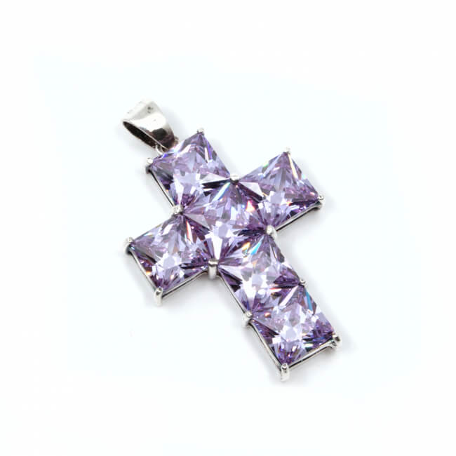 Kreuz 925 Silber amethystfarben Front