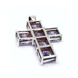 Kreuz 925 Silber amethystfarben Hinten