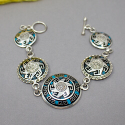 Gliederarmband silberfarben mit Azteken Motiven Mexico Maya Armband versilbert