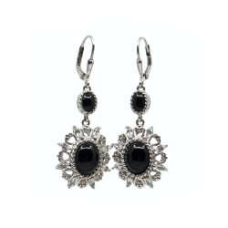 925 Silber Ohrringe mit Onyx & Zirkonia - Neuware Ohrringe 925 Silber Onyx Front
