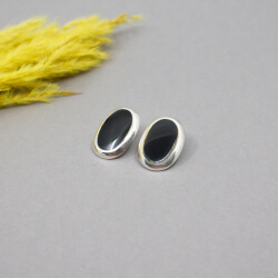 ovale 925er Silber Ohrringe mit Onyx