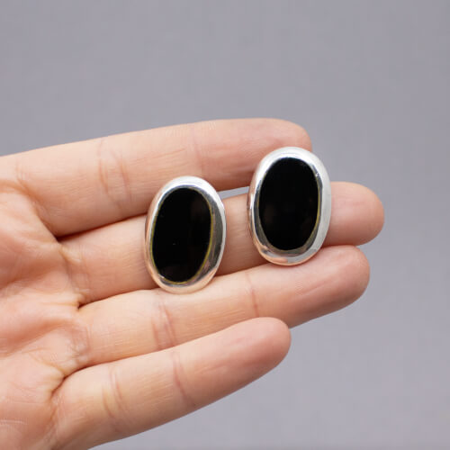 ovale 925er Silber Ohrringe mit Onyx Groesse
