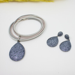 Pierre Lang Schmuckset mit tiefblauen Glitzereffekt Pierre Lang anthrazitfarbendes Set mit lila Glitter