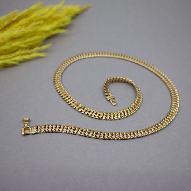 Pierre Lang goldene Panzerkette, inkl. Samt-Etui Bild 1 Pierre Lang goldene Panzerkette Detail