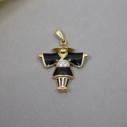 Pierre Lang Anhänger 'Samurai' in Schwarz und Gold Pierre Lang goldener Samurai-Anhaenger Front
