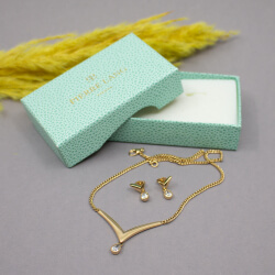 Pierre Lang goldenes Schmuckset 'Regentropfen', OVP Pierre Lang goldenes Set 'Drop' liegend