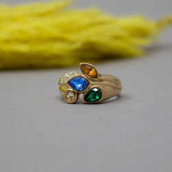 Pierre Lang, goldener Ring mit Glitzerstein, Gr. 54 Pierre Lang Ring Floral, Front