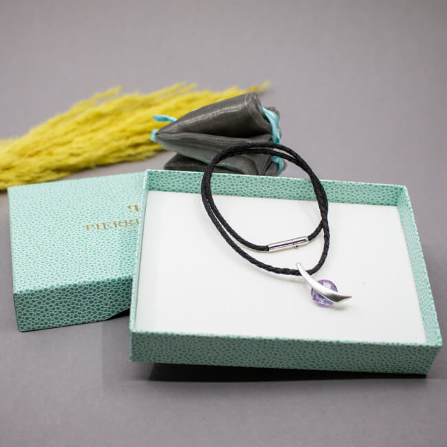 Pierre Lang silberne Kette lila Stein