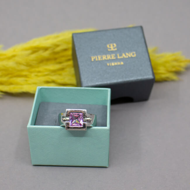 Pierre Lang silberner Ring lila Stein Front