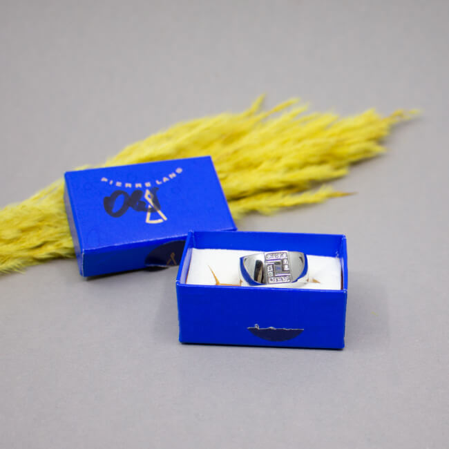 Pierre Lang silberner Ring weisser Stein Box