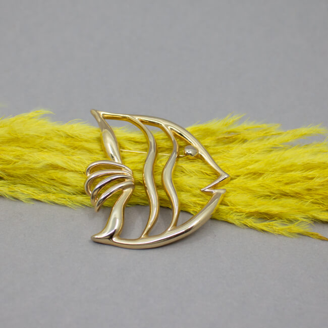 PISCITELLI Made in USA goldene Fisch Brosche Skalar Bild 1 PISCITELLI Vintage Fisch Brosche