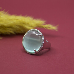 Leuchtender Aqua Chalcedon 925 Sterlingsilber Gr.58 Ring 925 Silber Chrysopras Zirkonia Front