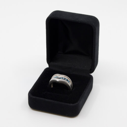 Ring 925 Silber geschwungene Form blaue Zirkonia Dose