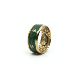 Flli Menegatti Bandring 925 Sterlingsilber, Gr. 65 Ring 925 Silber vergoldet grüne Emaile Detail