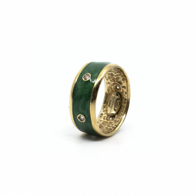 Ring 925 Silber vergoldet grüne Emaile Detail