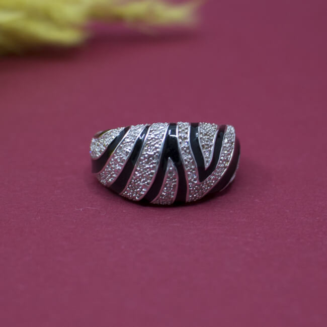 Ring 925 Silber Zirkonia schwarze Emaille Front