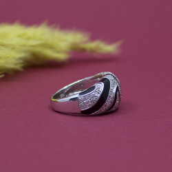 Ring 925 Silber Zirkonia schwarze Emaille Seite