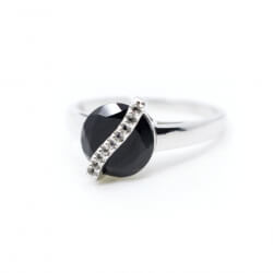 925er Ring, Gr. 62, weiß/schwarze Zirkonia Ring Schwarzer Zirkon trifft Weiß 925 Silber Front