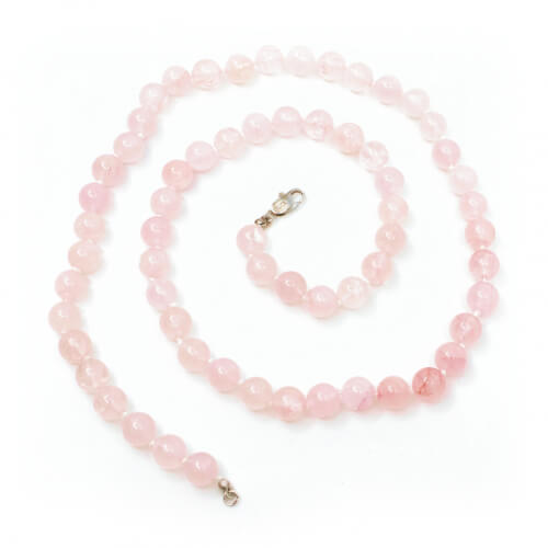 Rosenquarz Kette mit 925 Schließe Draufsicht
