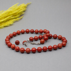 Schmuckset rote Schaumkoralle 925 Sterlingsilber rote Koralle Kette+Ohrringe 925er liegend