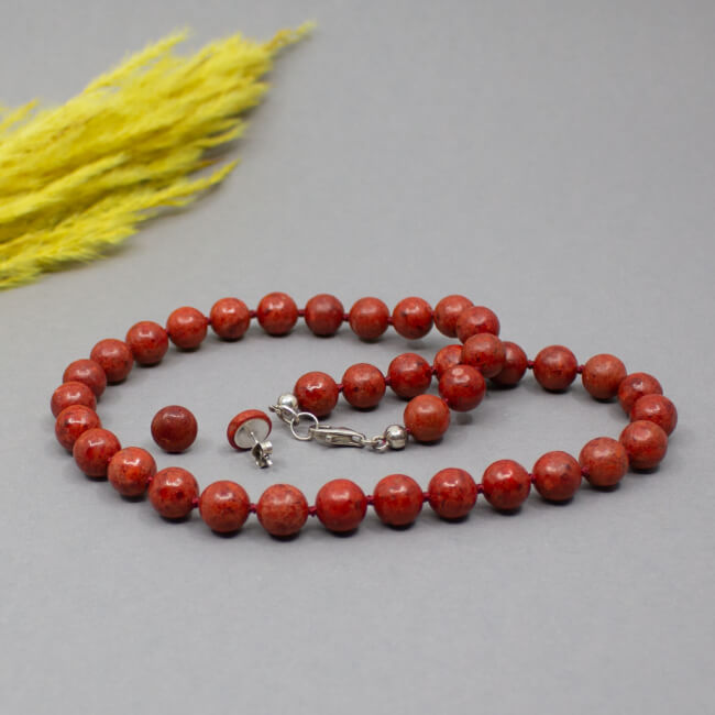 rote Koralle Kette+Ohrringe 925er liegend