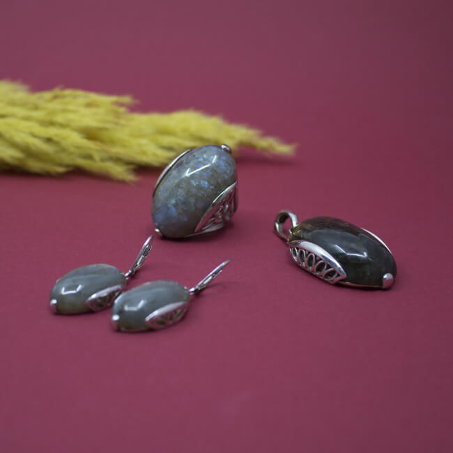 Schmuckset 925 Silber Labradorit Front