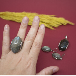 Schmuckset 925 Silber Labradorit Hand