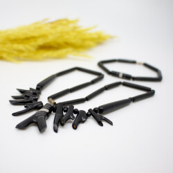 Schmuckset schwarze Ast-Koralle Hawaii 1980er Jahre Set aus Schwarzer Koralle Detail