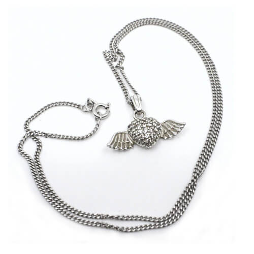 Silber Kette 925 Herz Flügel Front