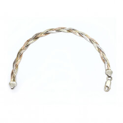 925er Silber Armband, 20 cm, Tricolore geflochten Silberarmband 925 geflochten offen