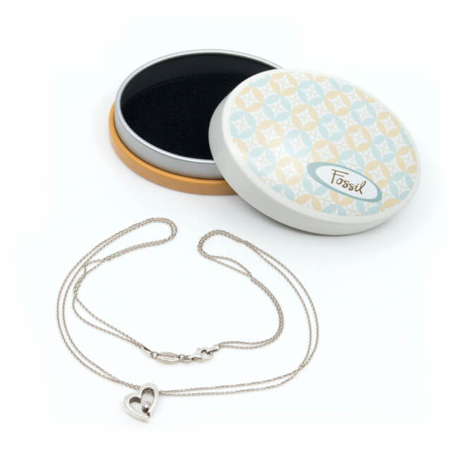 FOSSIL 925er Silber-Kette mit Herz und OVP Bild 1 Silberkette 925 Fossil Herz Dose