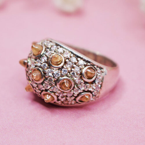 Auffälliger 925 Silberring mit Glas und Zirkonia, Gr. 56