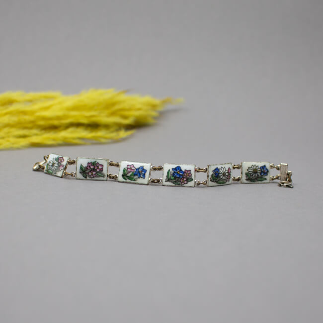 Souvenir Schmuck Emaille-Armband mit Alpenblumen Bild 1 Souvenir Schmuck Emaille-Armband mit Alpenblumen