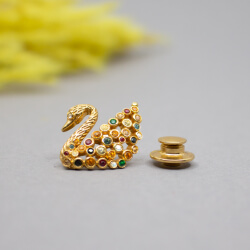 Swarovski goldener Schwan-Pin mit bunten Kristallen Bild 2 Swarovski goldener Schwan Pin